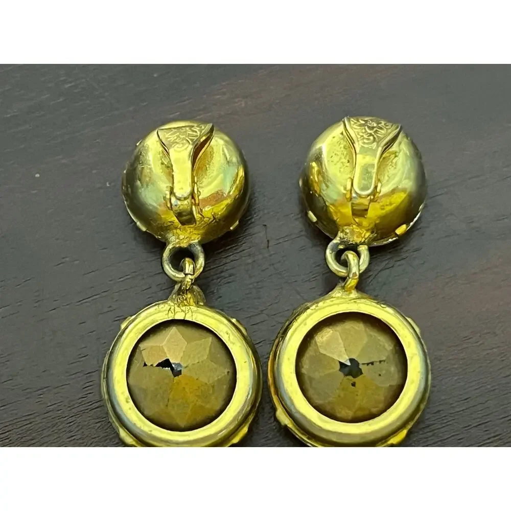 VTG Chunky Rhinestone Clip On Earrings Gold Tone Prom Homecoming Bling Glam